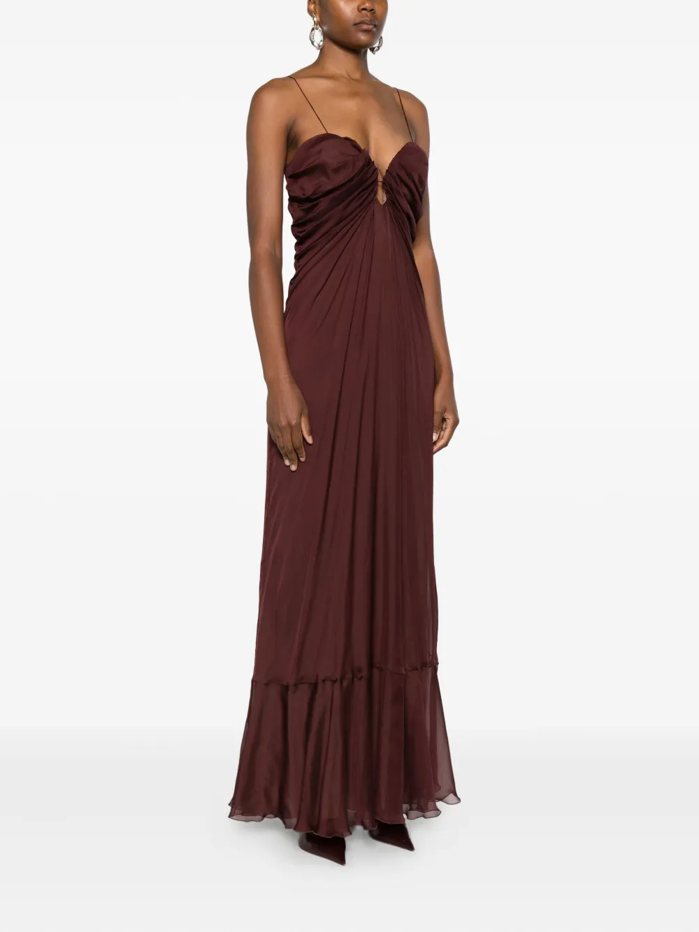 Raquel Diniz Ruffle-hem Maxi Dress In Brown