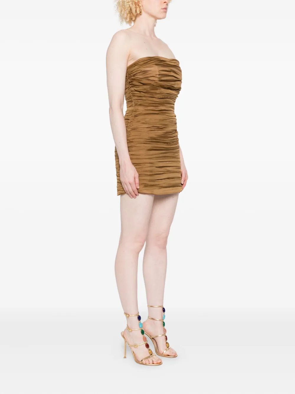 Raquel Diniz Strapless Silk Mini Dress In Brown