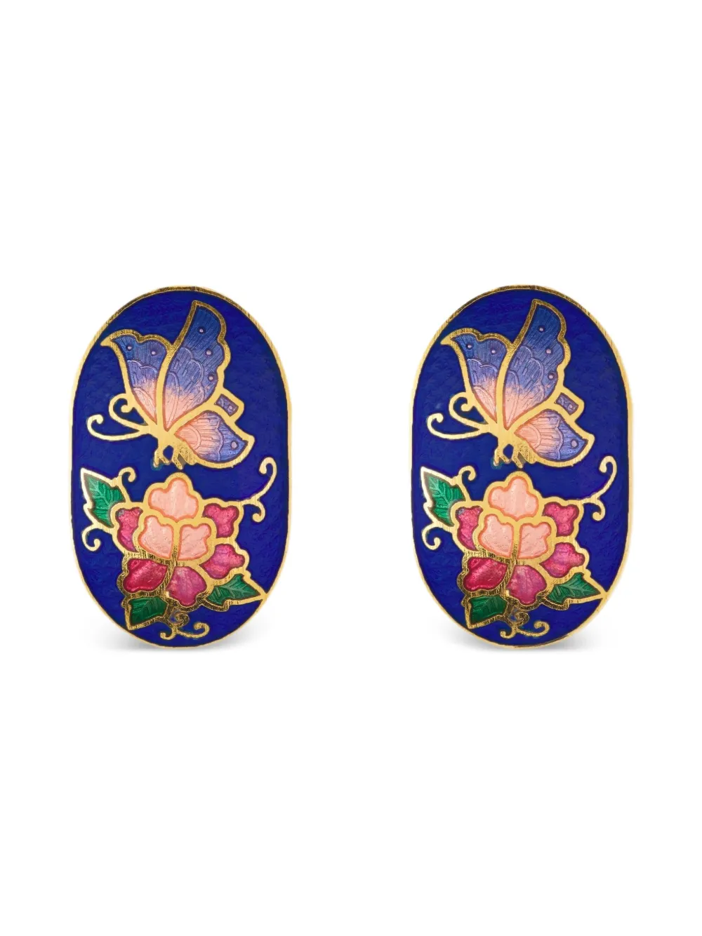 Susan Caplan Vintage 1980s floral-motif cloisonné earrings - Gold