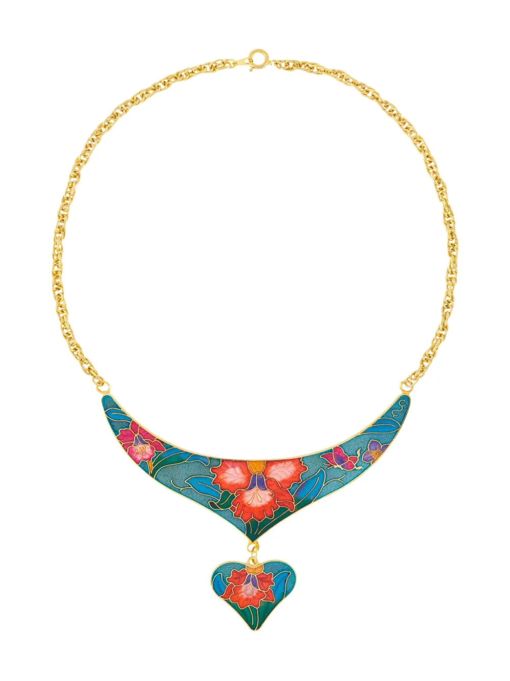 Susan Caplan Vintage 1980s heart-charm cloisonné necklace and earrings set | Image 2