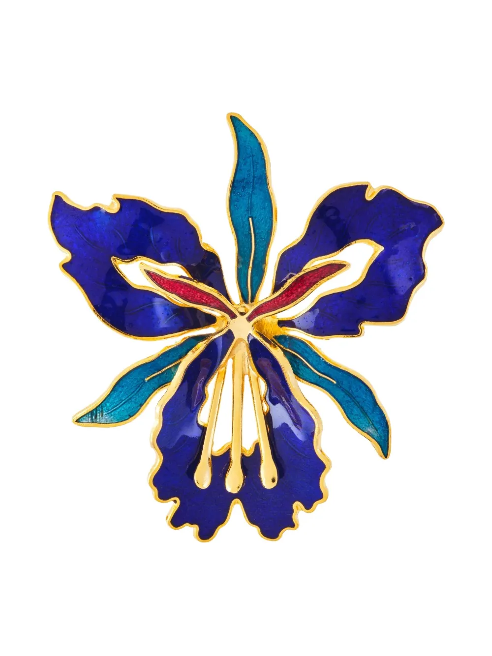 Susan Caplan Vintage 1980s orchid-shaped cloisonné brooch - Gold