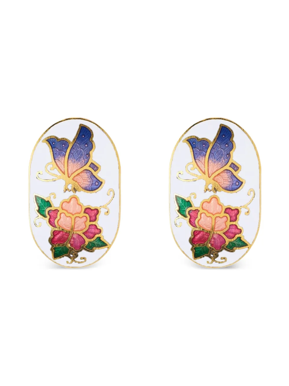 Susan Caplan Vintage 1980s floral-motif cloisonné earrings - Gold