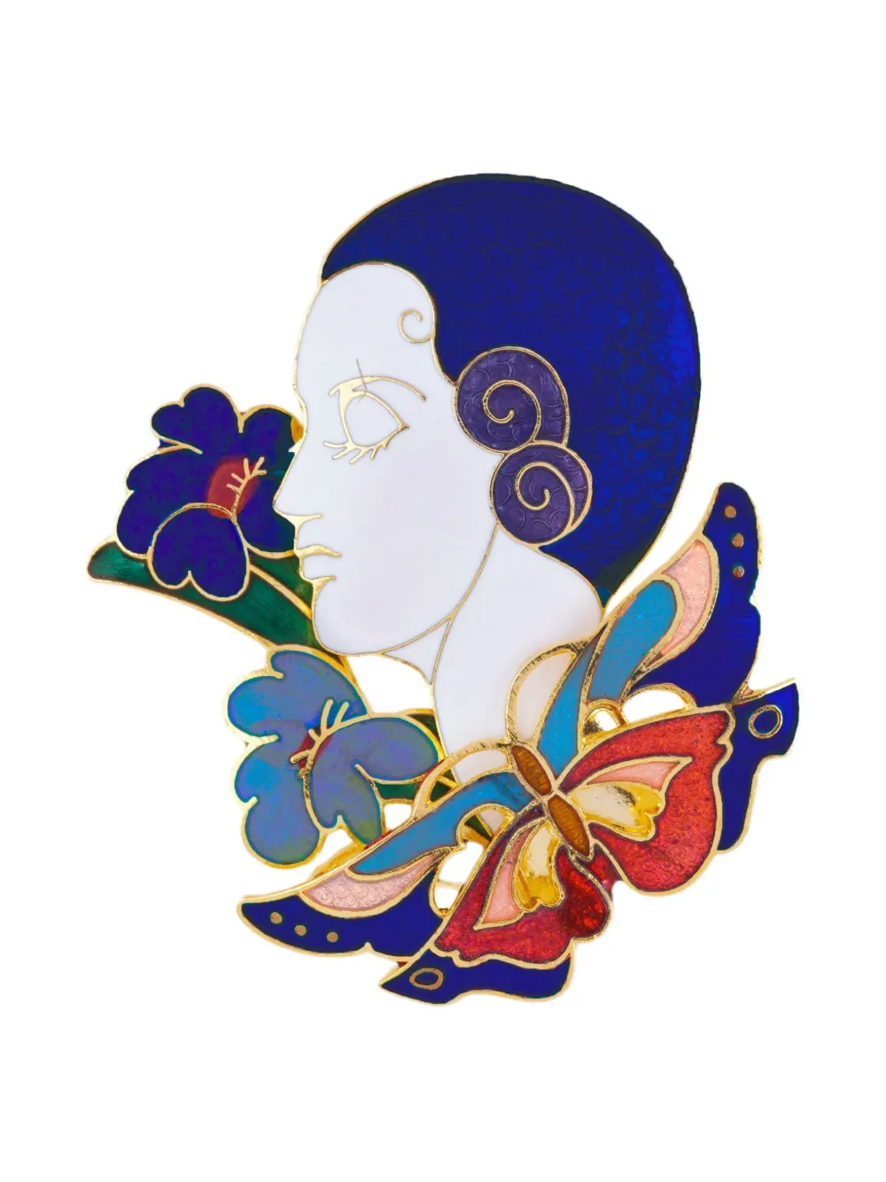 Pre-owned Susan Caplan Vintage 1980s Art-deco Cloisonné Brooch In Gold