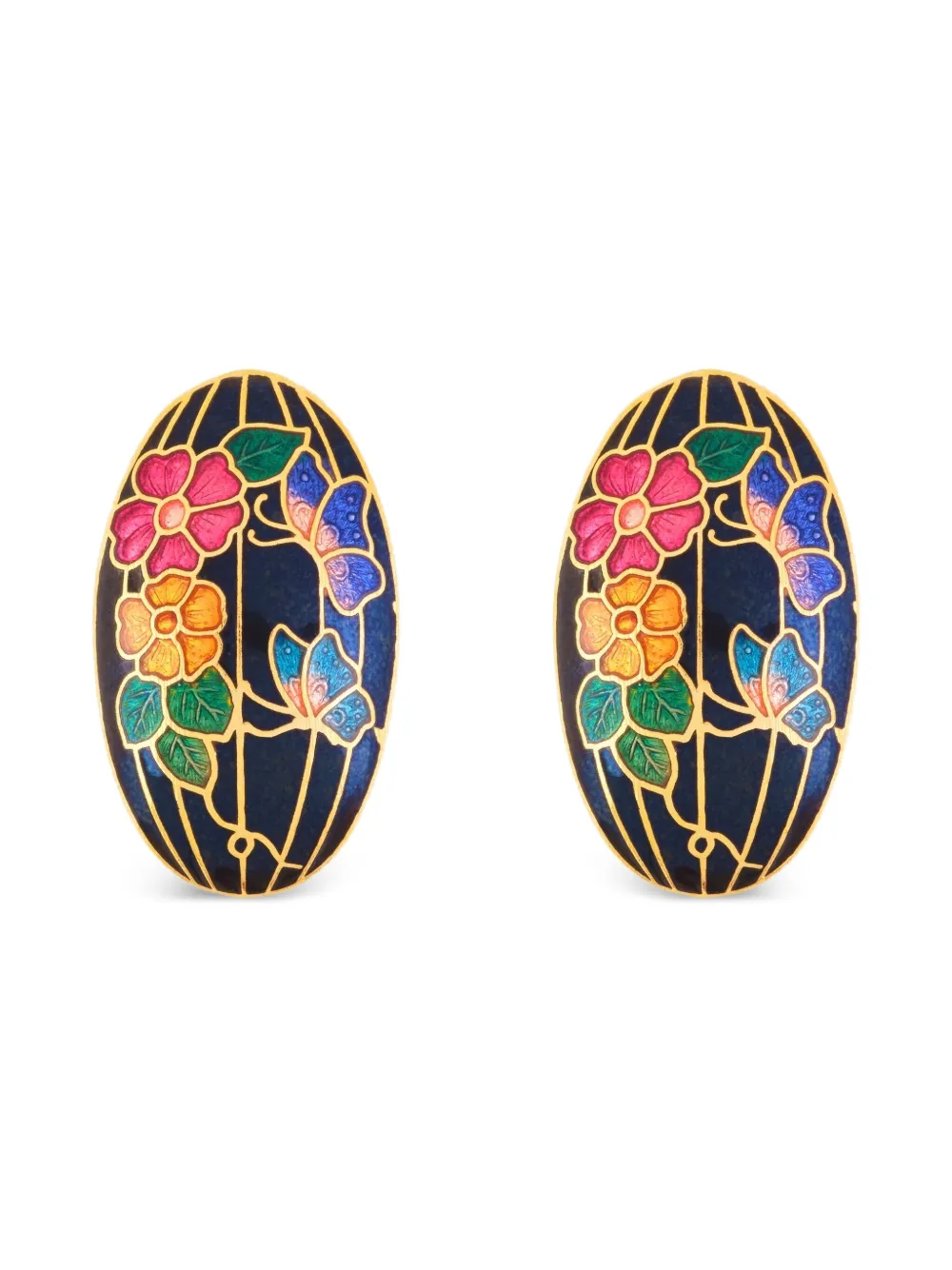 Susan Caplan Vintage 1980s floral-motif cloisonné earrings - Gold