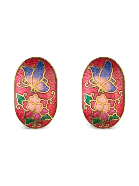 Susan Caplan Vintage 1980s floral-motif cloisonné earrings