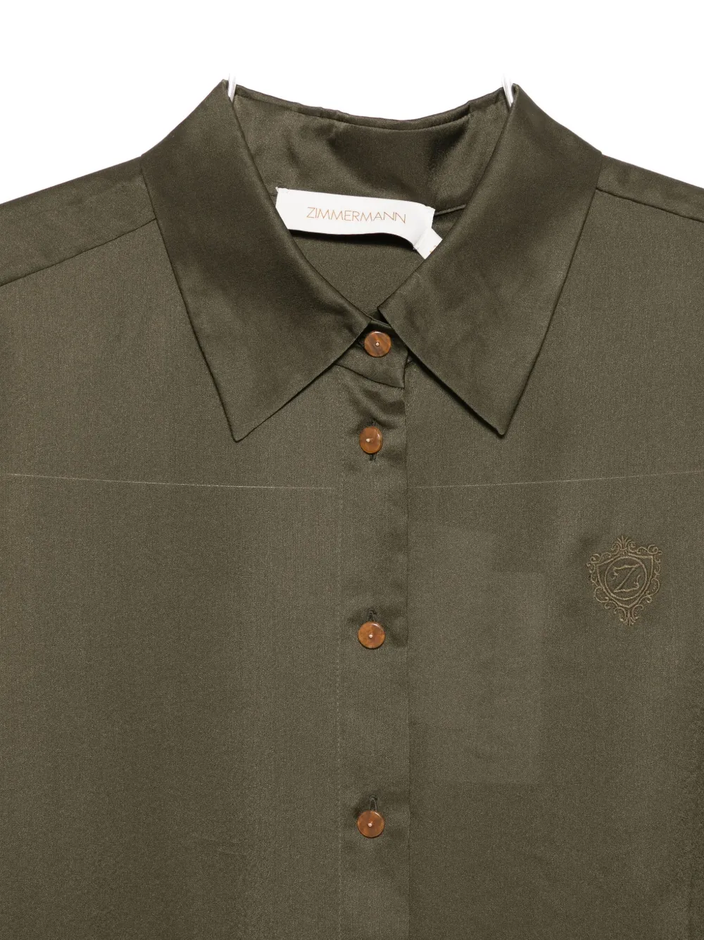 Zimmermann Hypnotic Logo-embroidered Silk-satin Shirt In Green