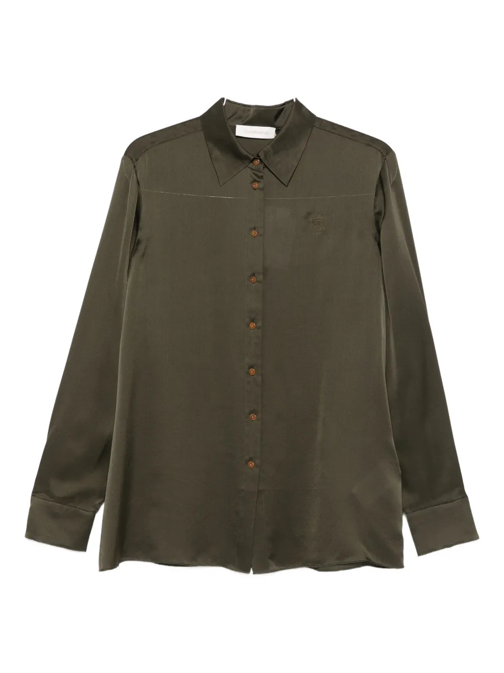 Zimmermann Hypnotic Logo-embroidered Silk-satin Shirt In Green