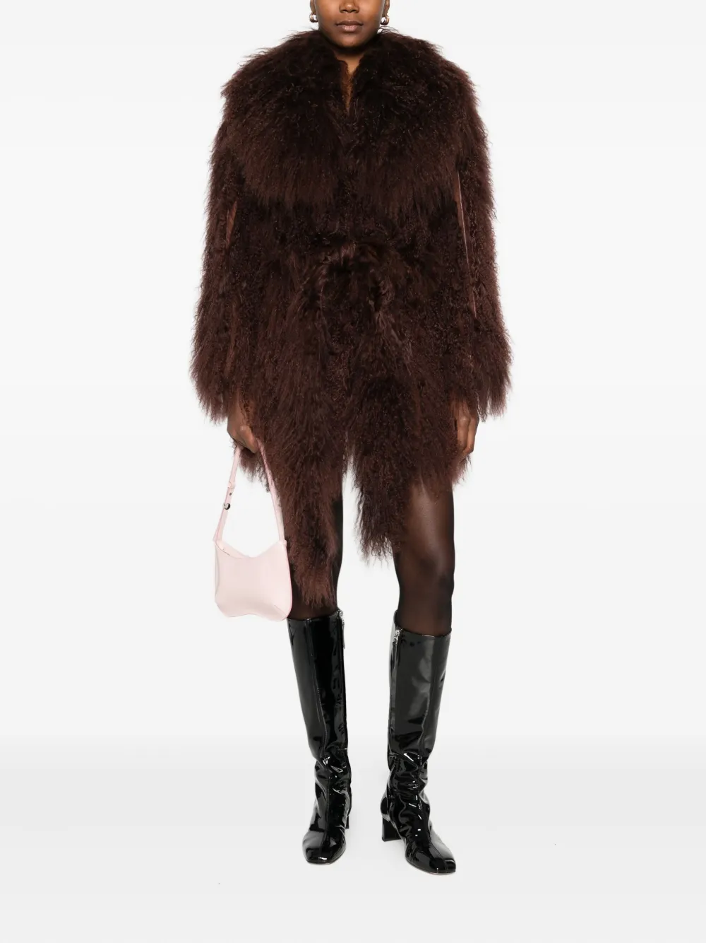 Numerootto Belted Fur Jacket In Brown