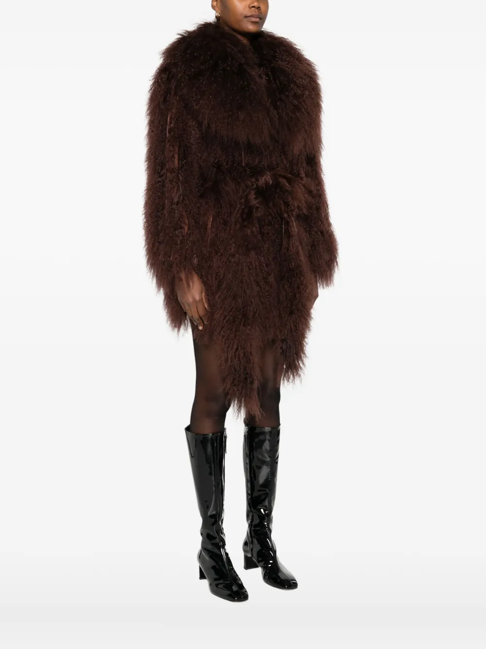 Numerootto Belted Fur Jacket In Brown