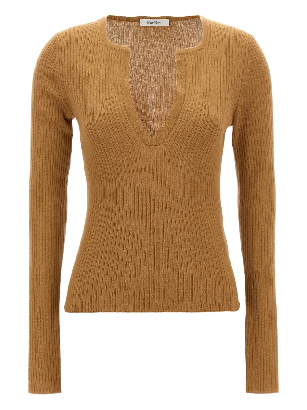 Max Mara Urlo geribbelde trui met henley-hals Beige
