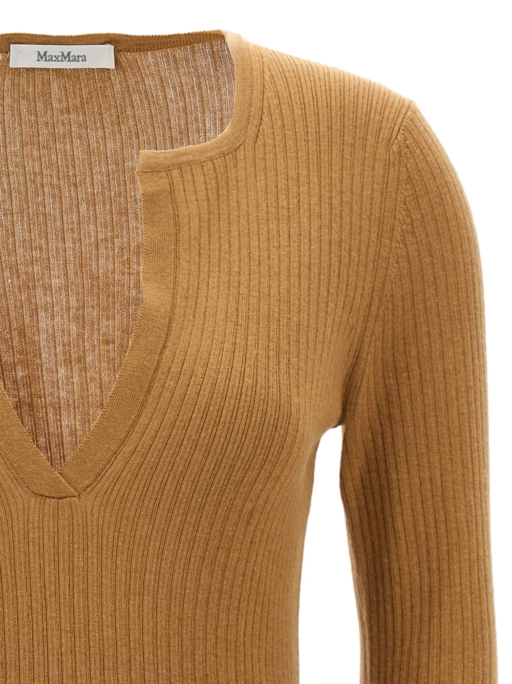 Max Mara Urlo geribbelde trui met henley-hals Beige