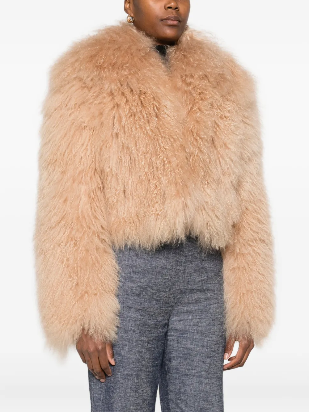 Numerootto Mongolian Fur Jacket In Neutral