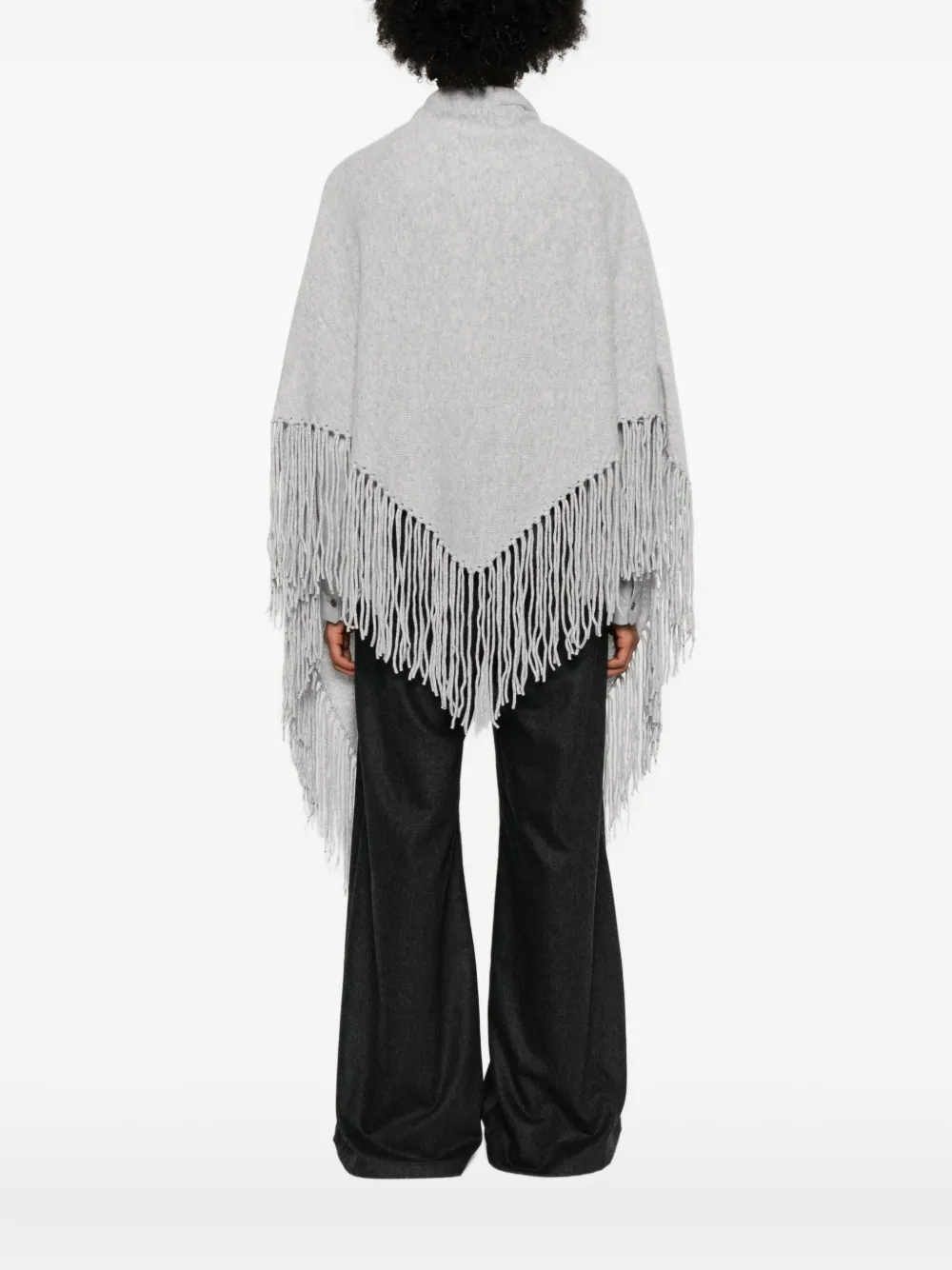 Vanisé Fringed-trim Wool Poncho In Gray