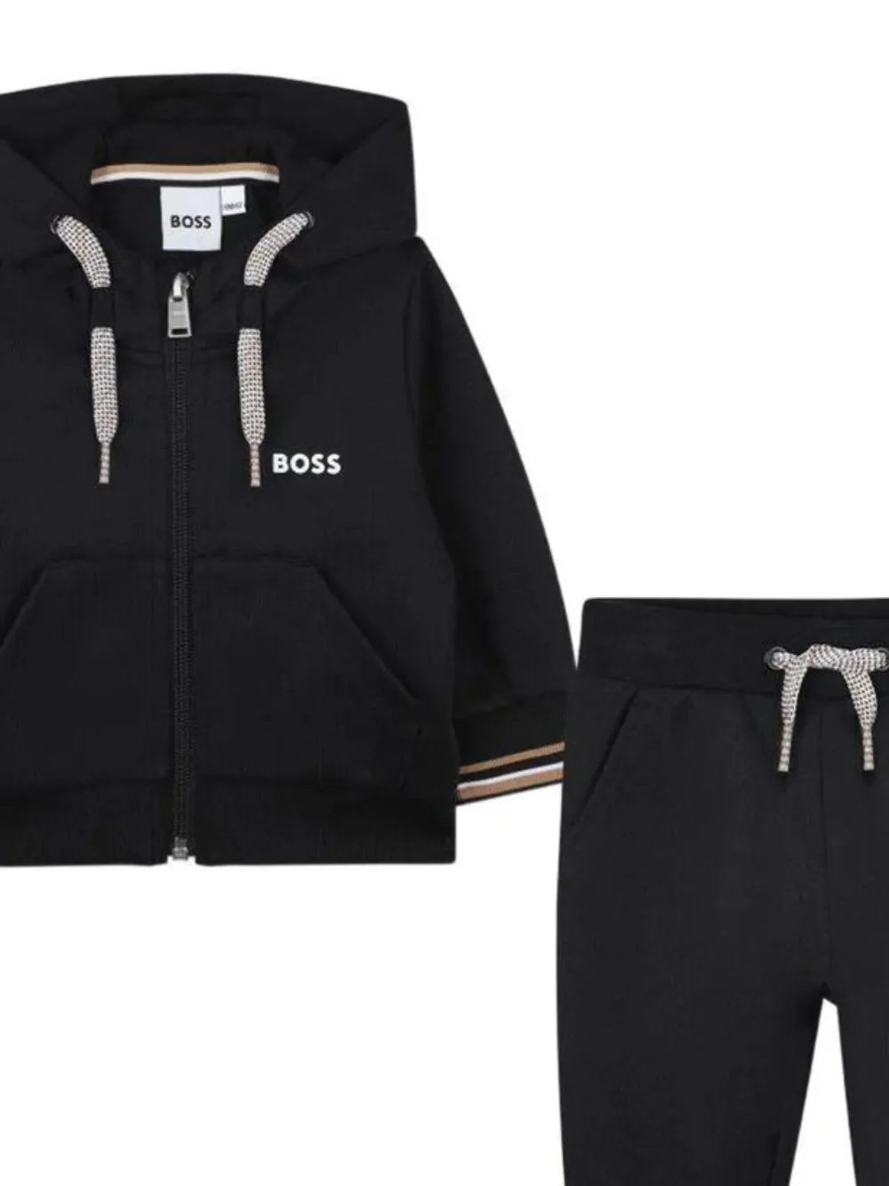 BOSS Kidswear Trainingspak met capuchon en gestreepte afwerking Zwart