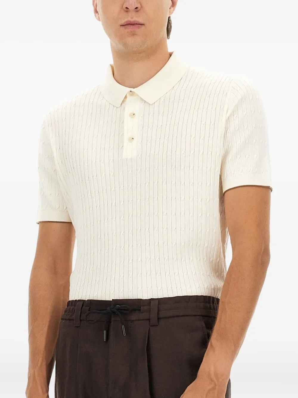 BOSS Geribbeld poloshirt Beige