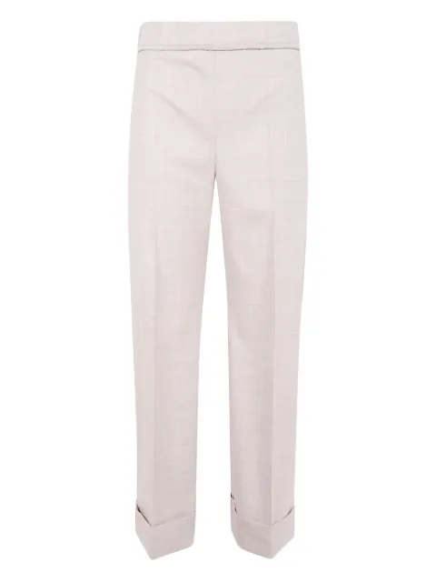 D.Exterior trimmed wool trousers