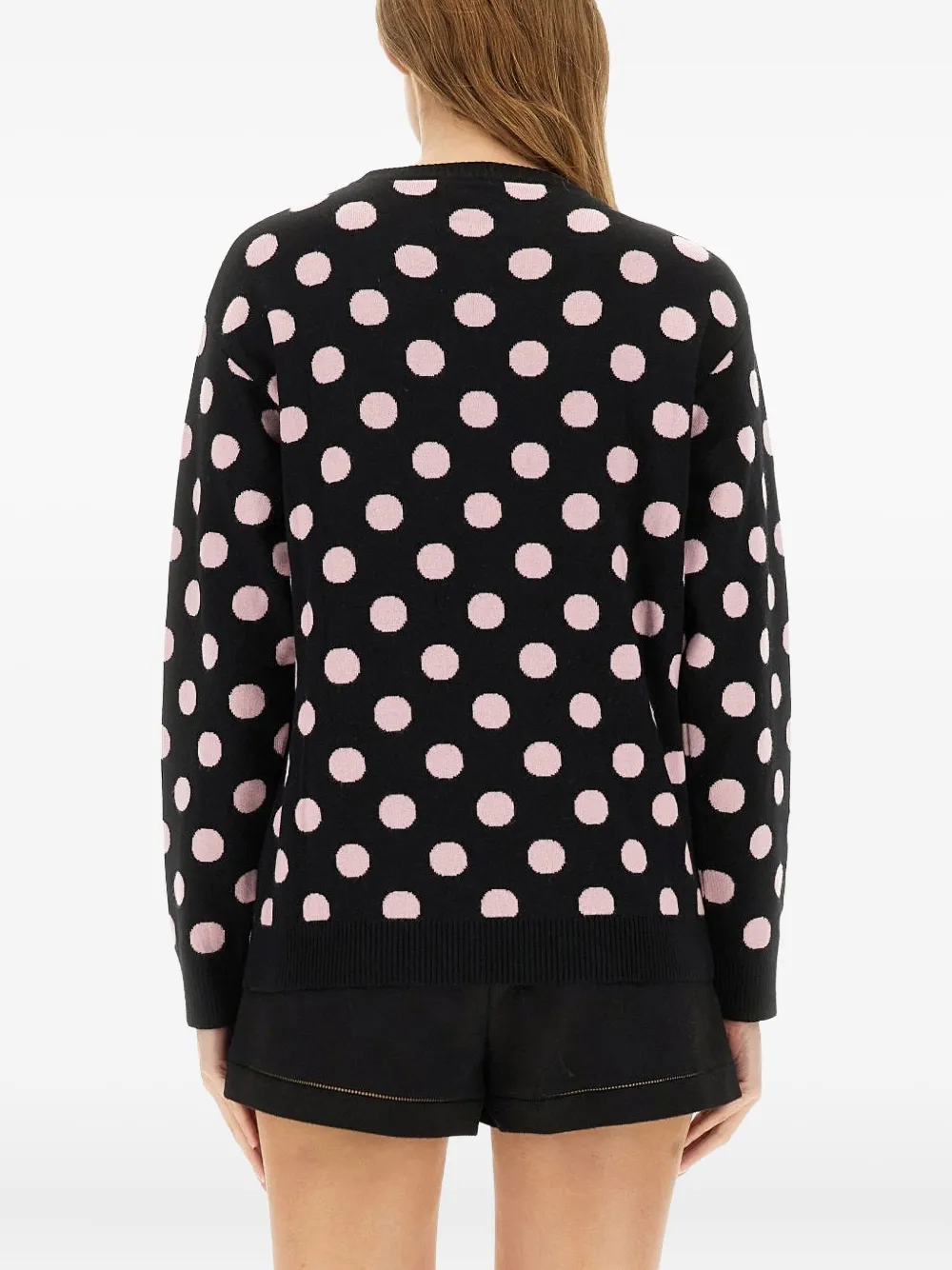 Moschino Polka-dot Pattern Teddy-embellishment Sweater In Black