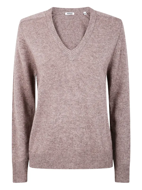 ASPESI V-neck Wool Top in Neutrals
