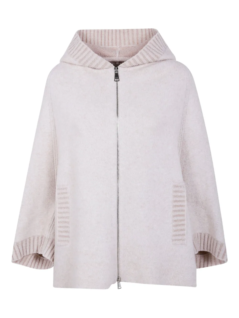 D.Exterior hooded zip-fastening wool coat | Neutrals | Image 1