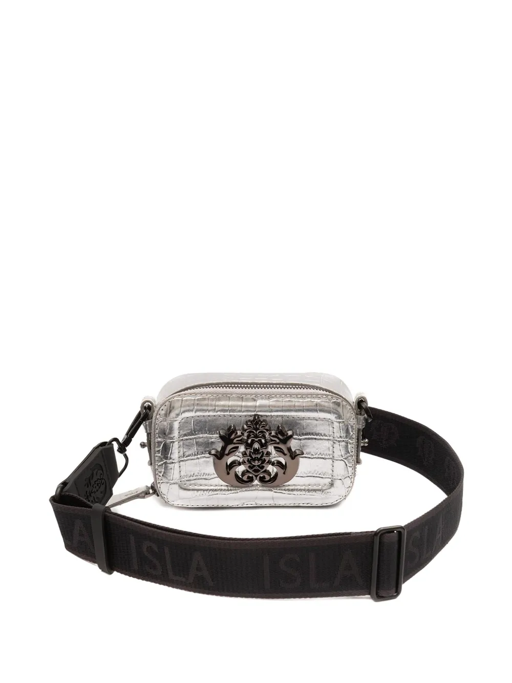 Isla Dance mini-tas met krokodillen-reliëf en logoplakkaat Zilver