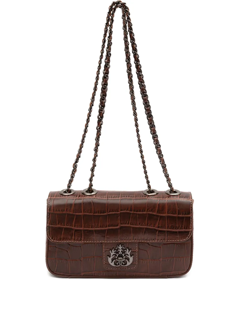 &isla Anne Crocodile-effect Chain-link Cross-body Bag In Brown