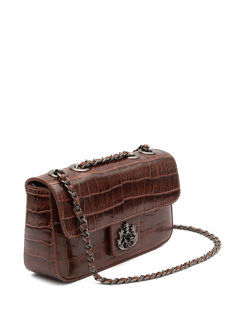 &isla Anne Crocodile-effect Chain-link Cross-body Bag In Brown