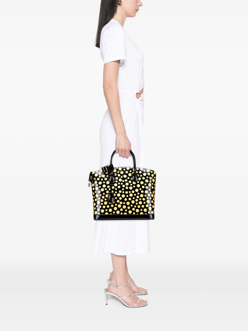 Pre-owned Louis Vuitton 2012 Yayoi Kusama Monogram Infinity Dots Lockit Mm Handbag In Black