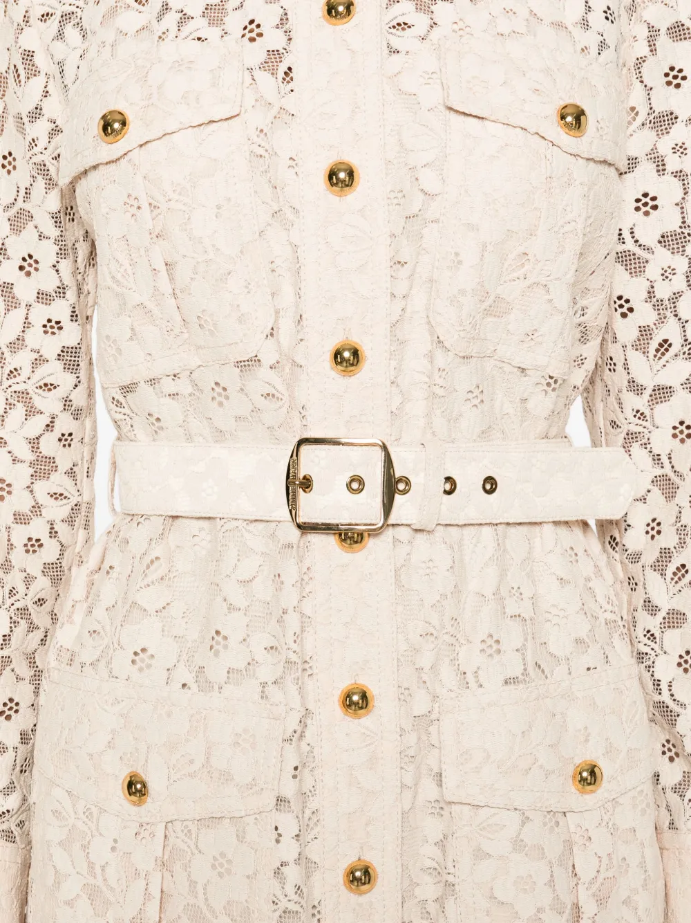 ZIMMERMANN Midi-jurk met bloemenkant en ceintuur Beige