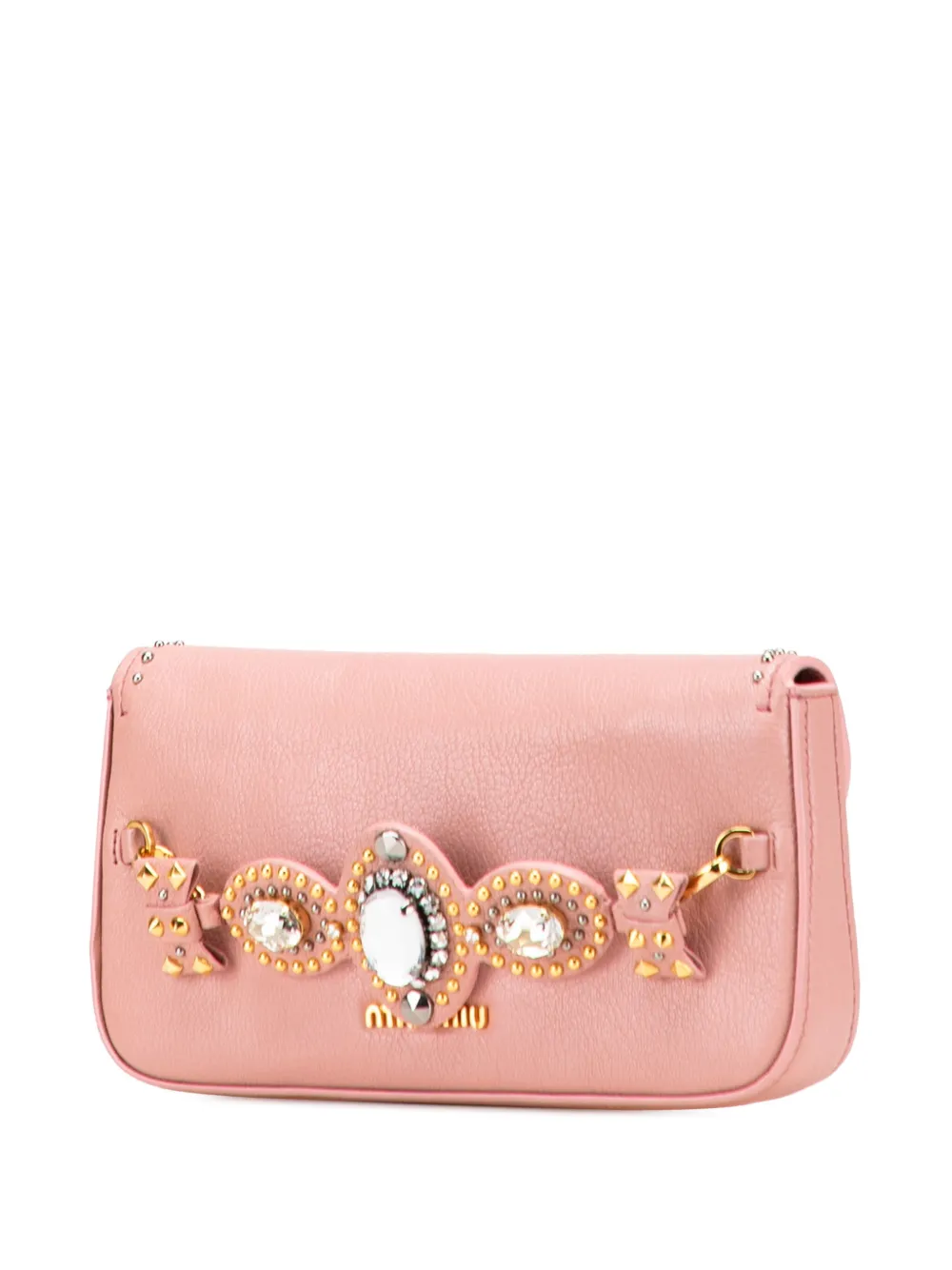 Pre-owned Miu Miu 2010-2025 Goatskin Madras Crystal Studded Clutch Bag In Pink
