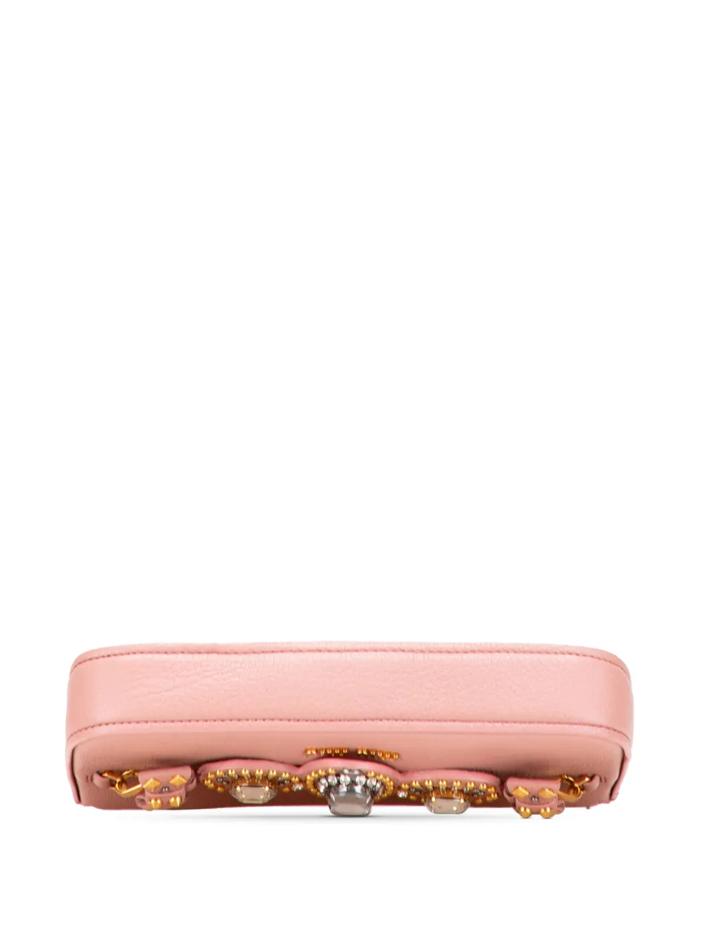 Pre-owned Miu Miu 2010-2025 Goatskin Madras Crystal Studded Clutch Bag In Pink