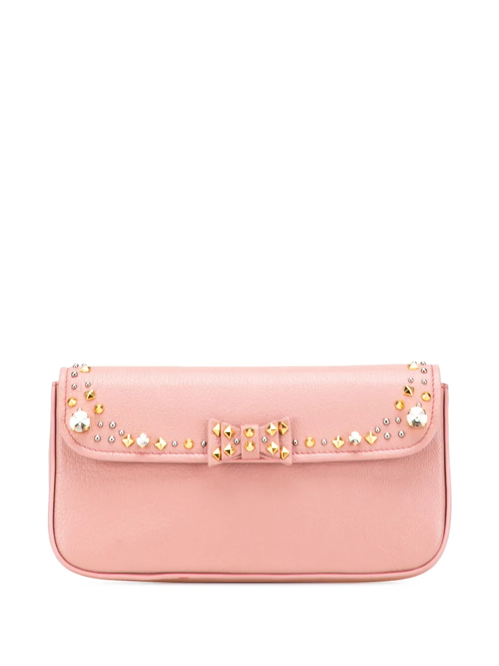 Pre-owned Miu Miu 2010-2025 Goatskin Madras Crystal Studded Clutch Bag In Pink