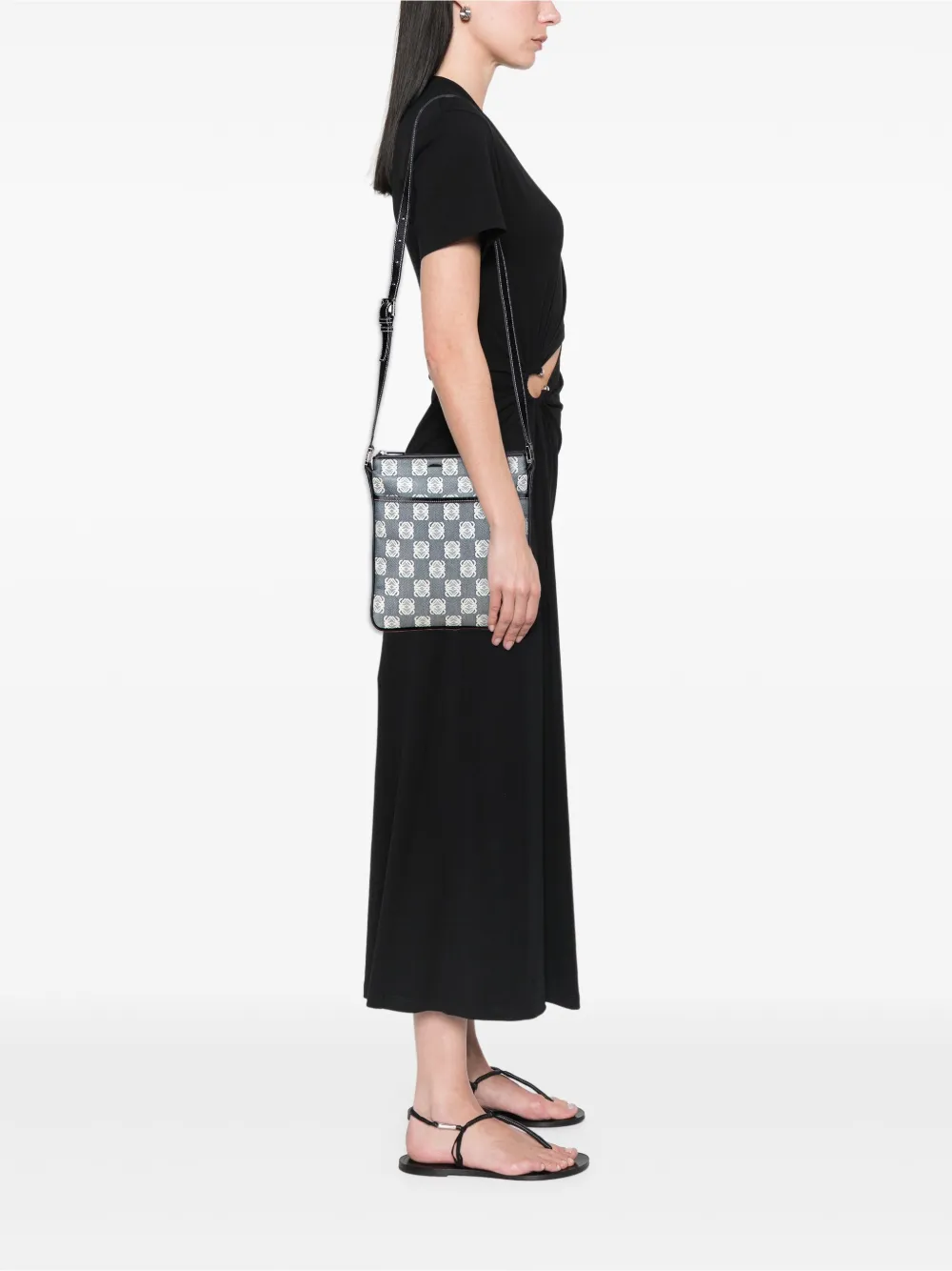 Pre-owned Loewe 2003 Anagram Canvas Crossbody Bag In Gray