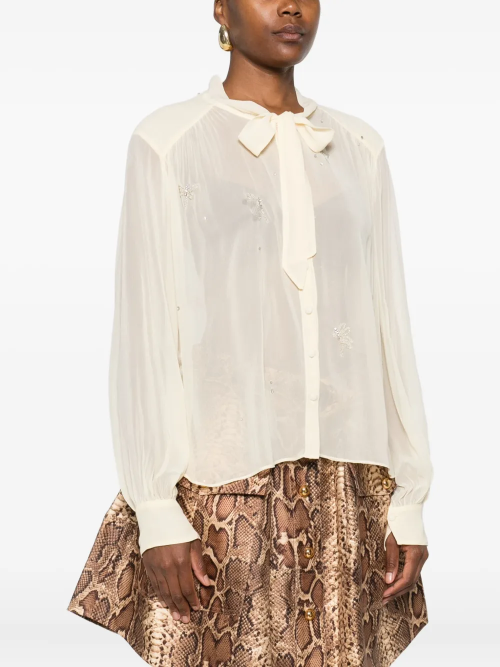 Forte Forte Embellished Bow Blouse In Neutral