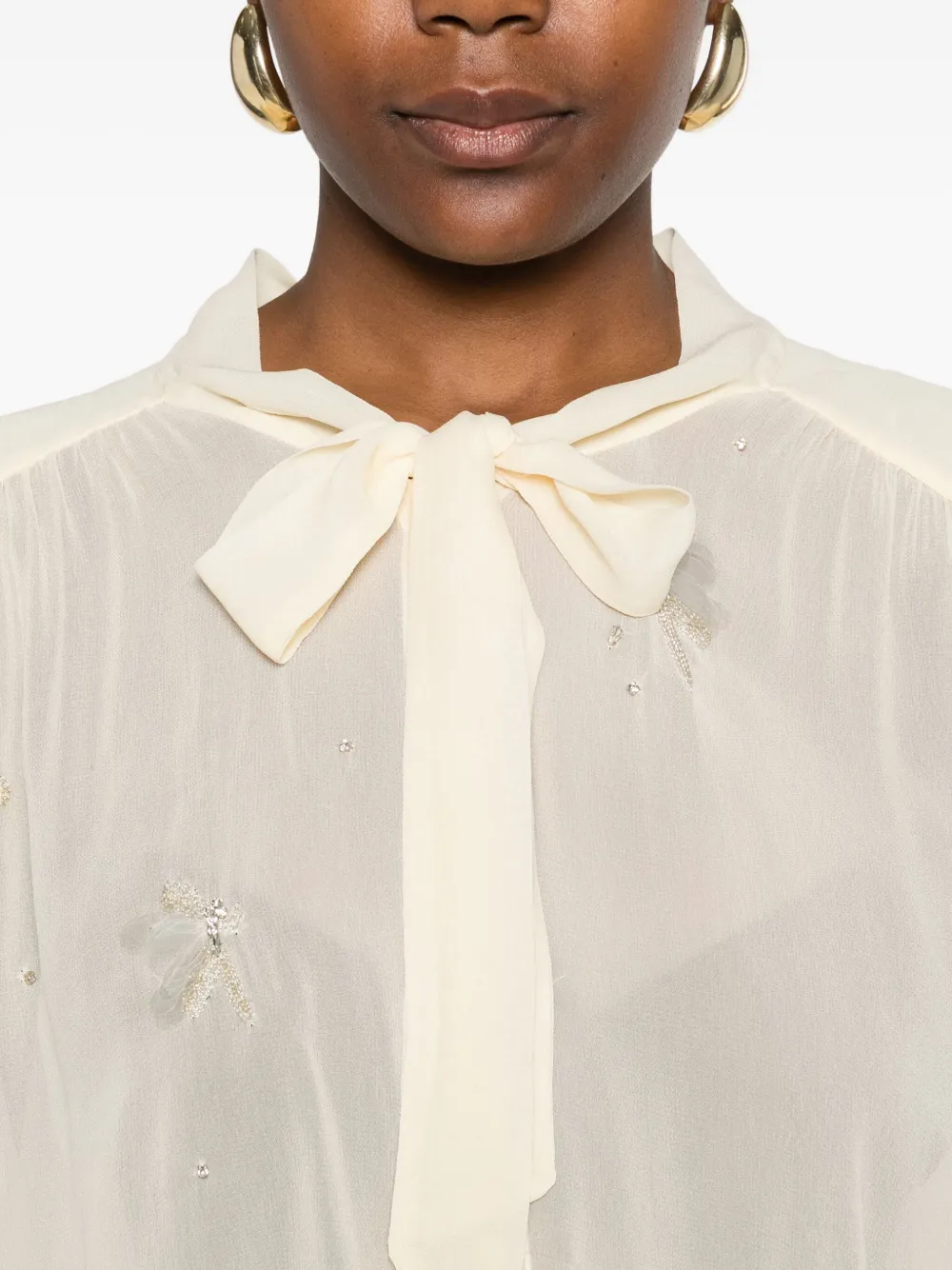 Forte Forte Embellished Bow Blouse In Neutral