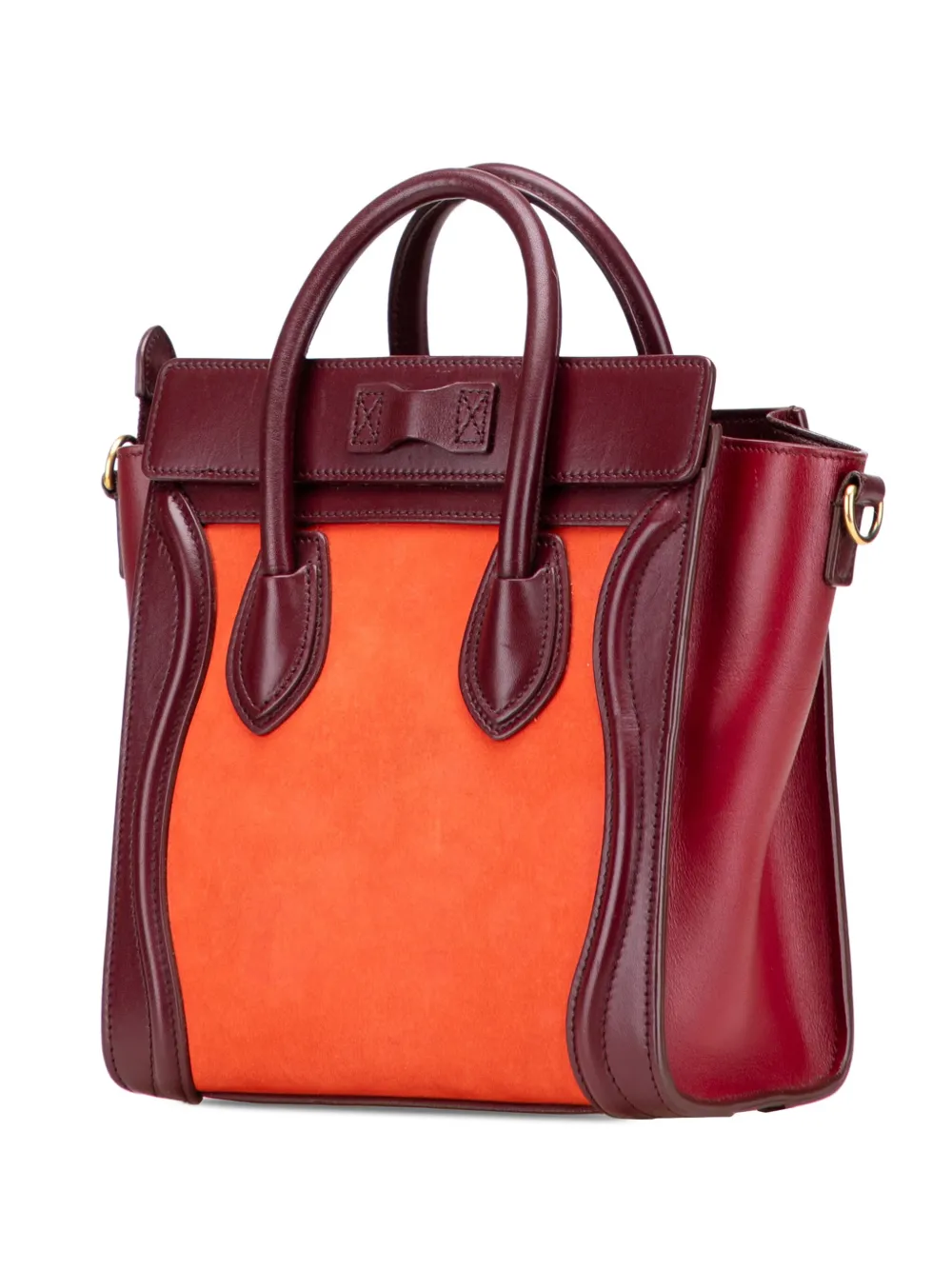 Pre-owned Celine 2014 Nano Bicolor Suede And Calfskin Luggage Tote Satchel In Red