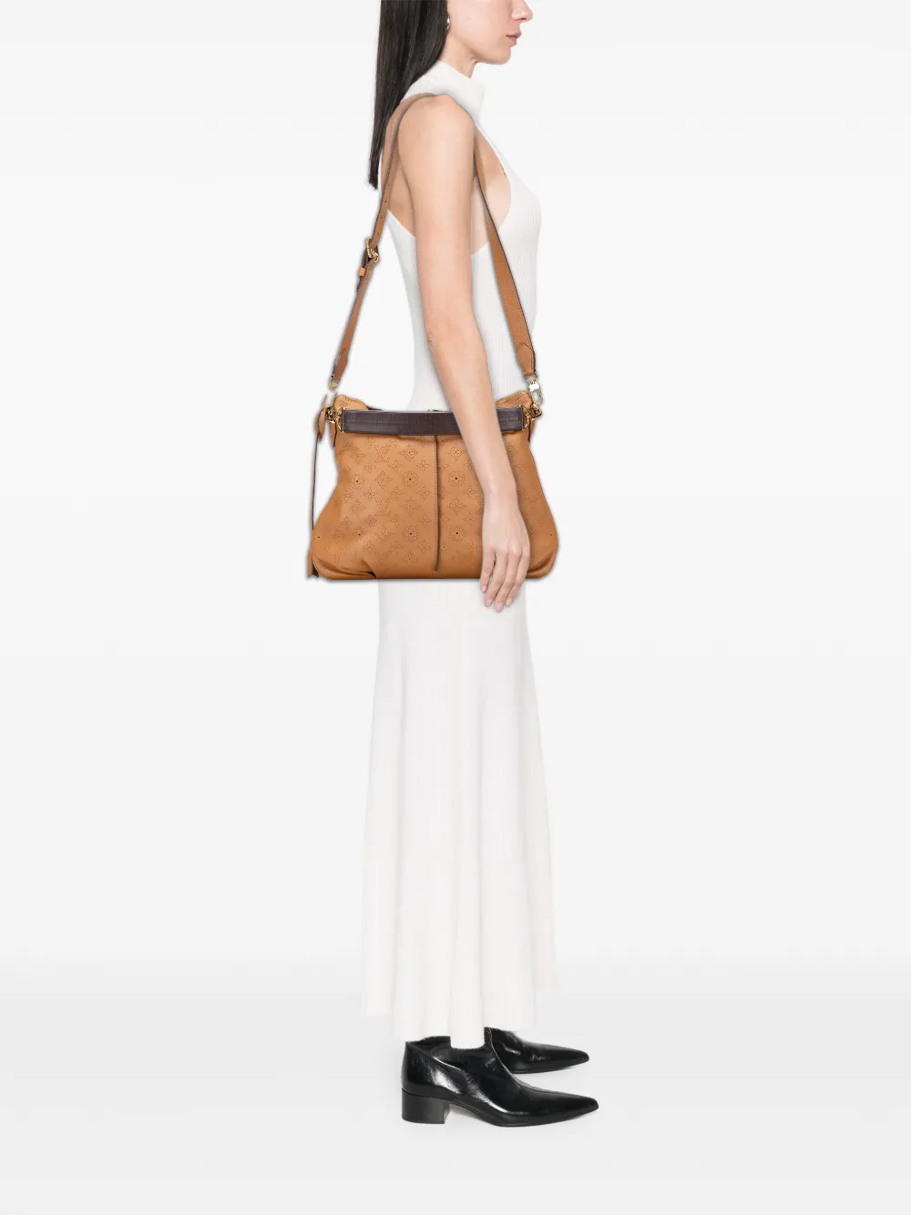 Pre-owned Louis Vuitton 2013 Monogram Mahina Selene Mm Satchel In Brown