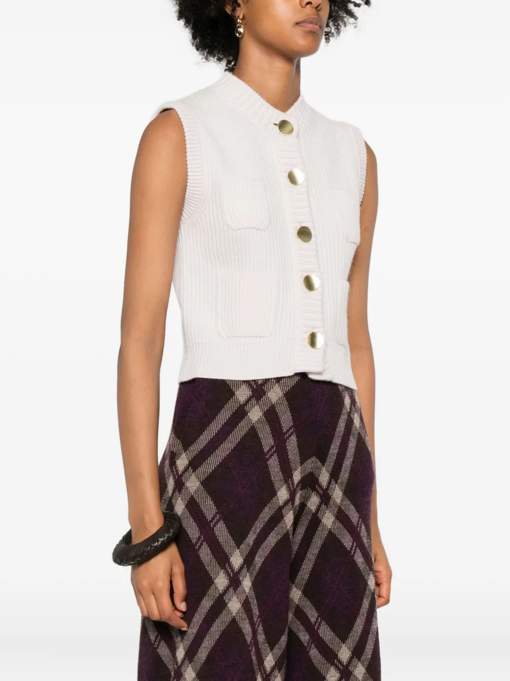 Forte Forte Button-detailed Pocketed Knitwear Vest In Neutral