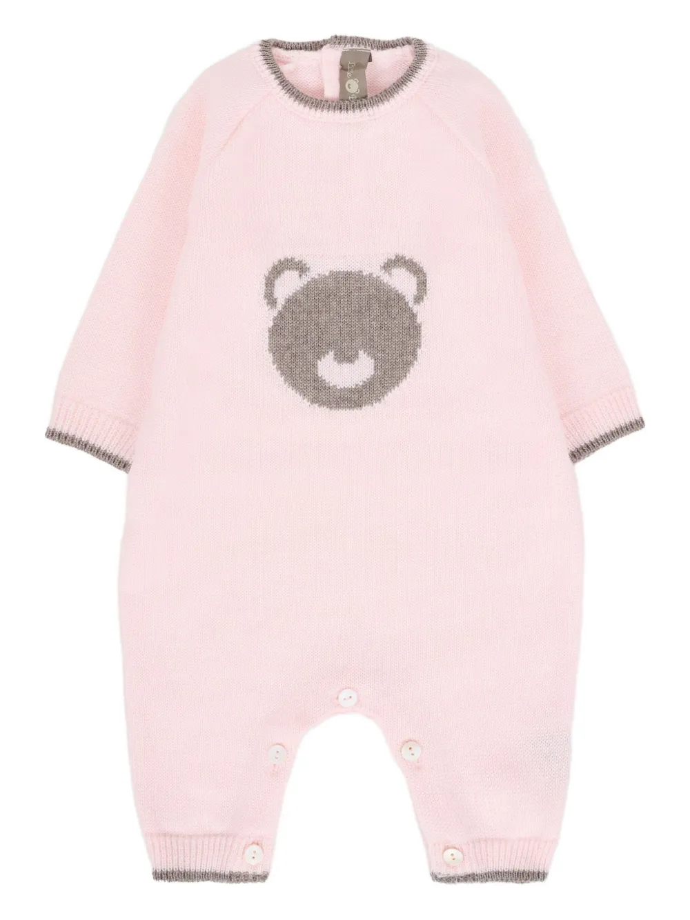 Little Bear Romper van sc wol met beer-intarsia Roze