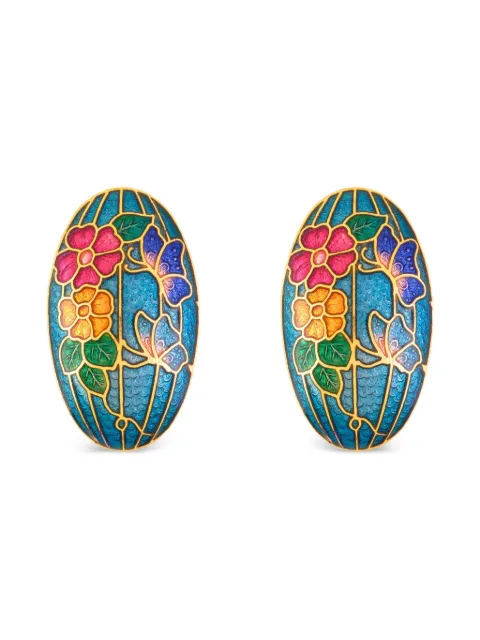 Susan Caplan Vintage 1980s floral-motif cloisonné earrings