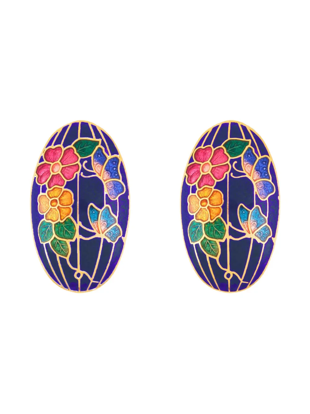 Pre-owned Susan Caplan Vintage 1980s Cloisonné Clip-on Earrings In Gold