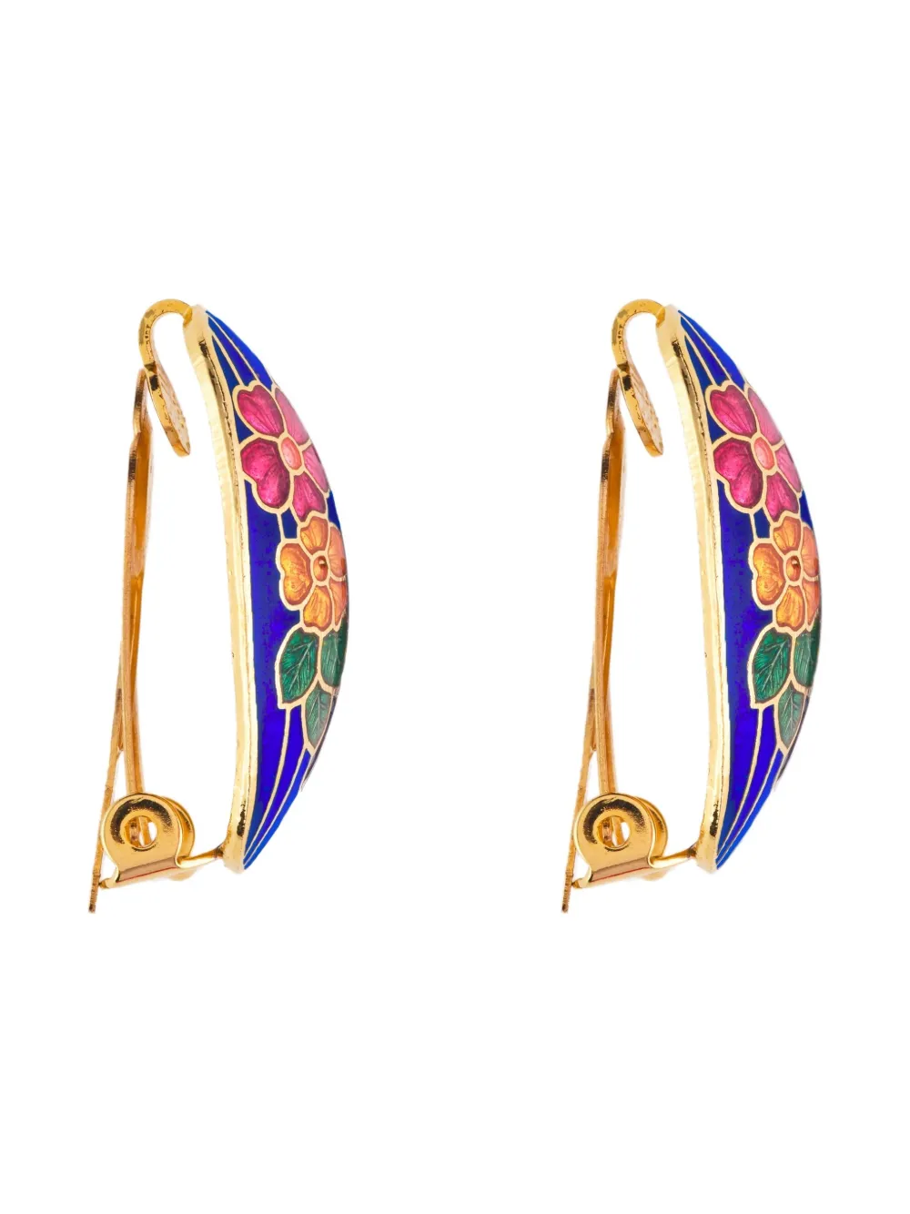 Pre-owned Susan Caplan Vintage 1980s Cloisonné Clip-on Earrings In Gold