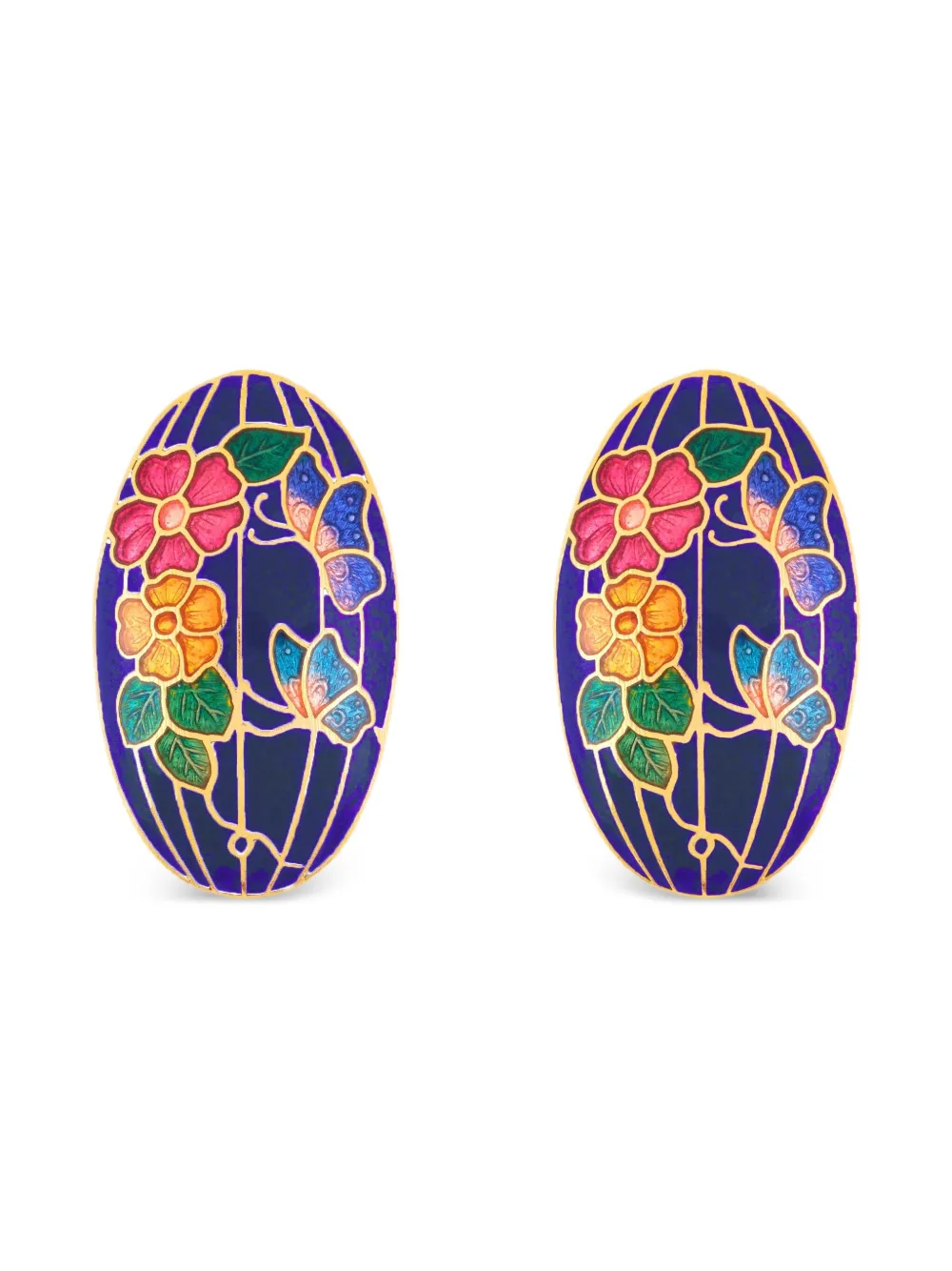 Susan Caplan Vintage Orecchini a clip Cloisonné anni '80 - Oro