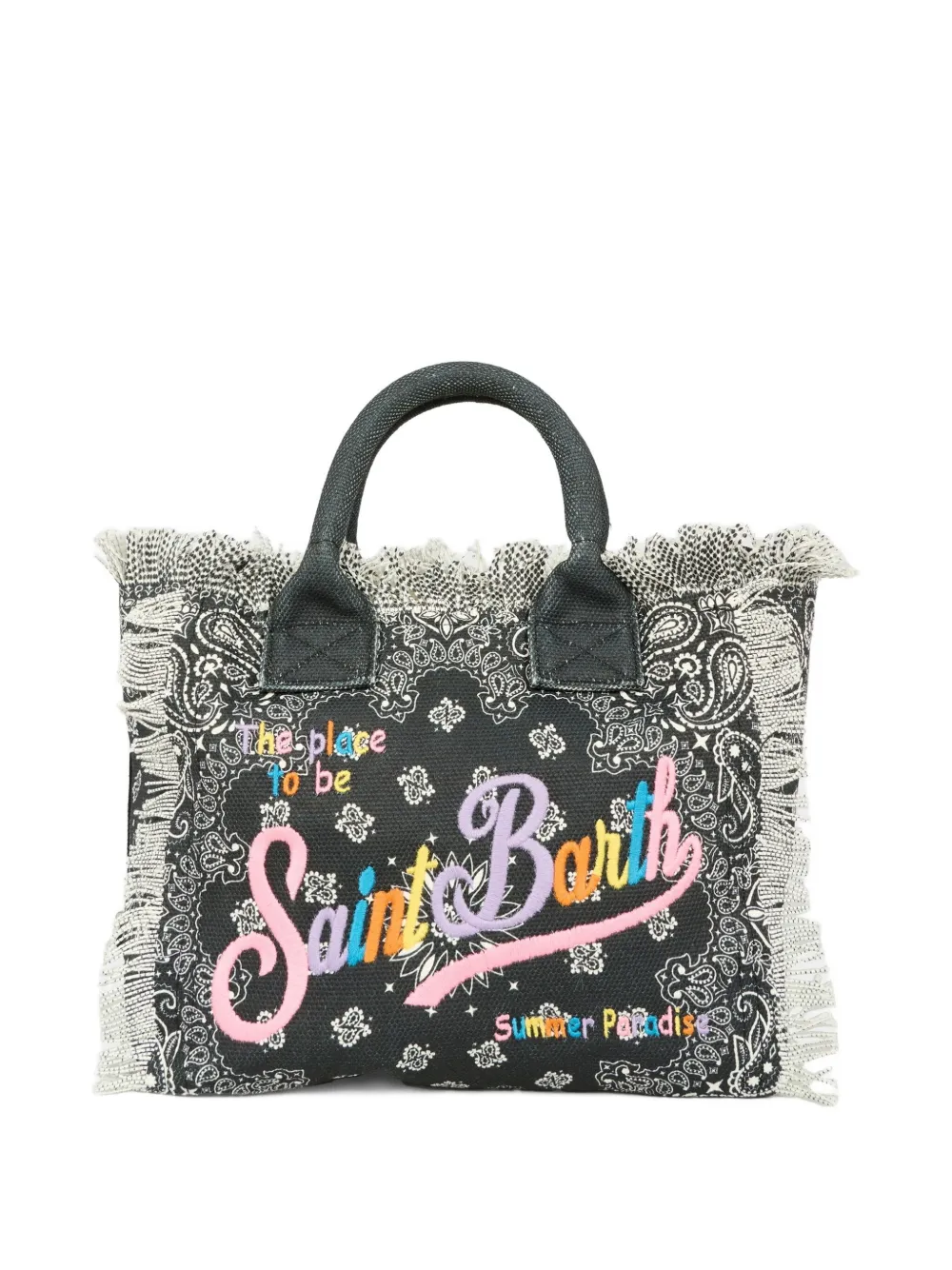 Mc2 Saint Barth Paisley-print Fringed Tote Bag In Black