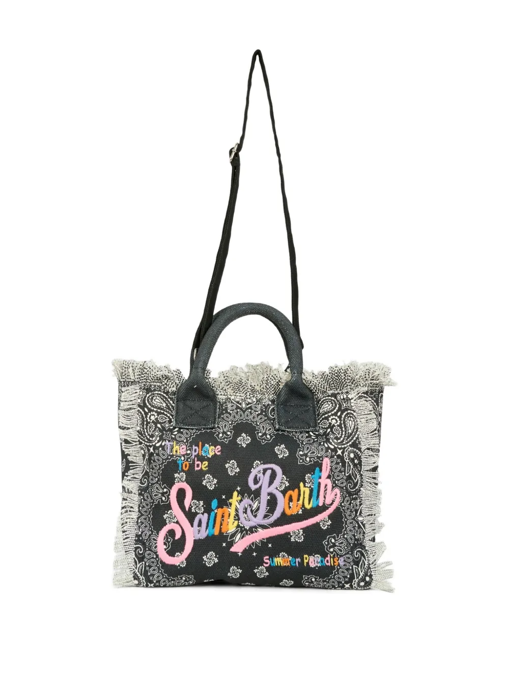 Mc2 Saint Barth Paisley-print Fringed Tote Bag In Black