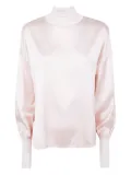 D.Exterior high-neck balloon-sleeve blouse - Pink