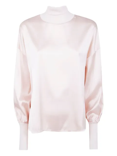 D.Exterior high-neck balloon-sleeve blouse 