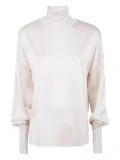 D.Exterior turtleneck balloon-sleeve blouse - Neutrals