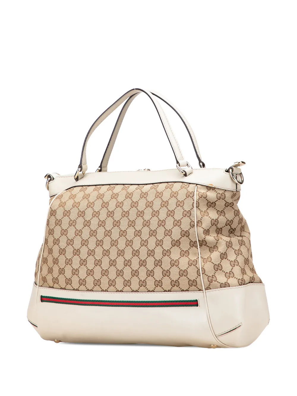 Pre-owned Gucci 2000-2015 Gg Canvas Web Mayfair Satchel In Brown