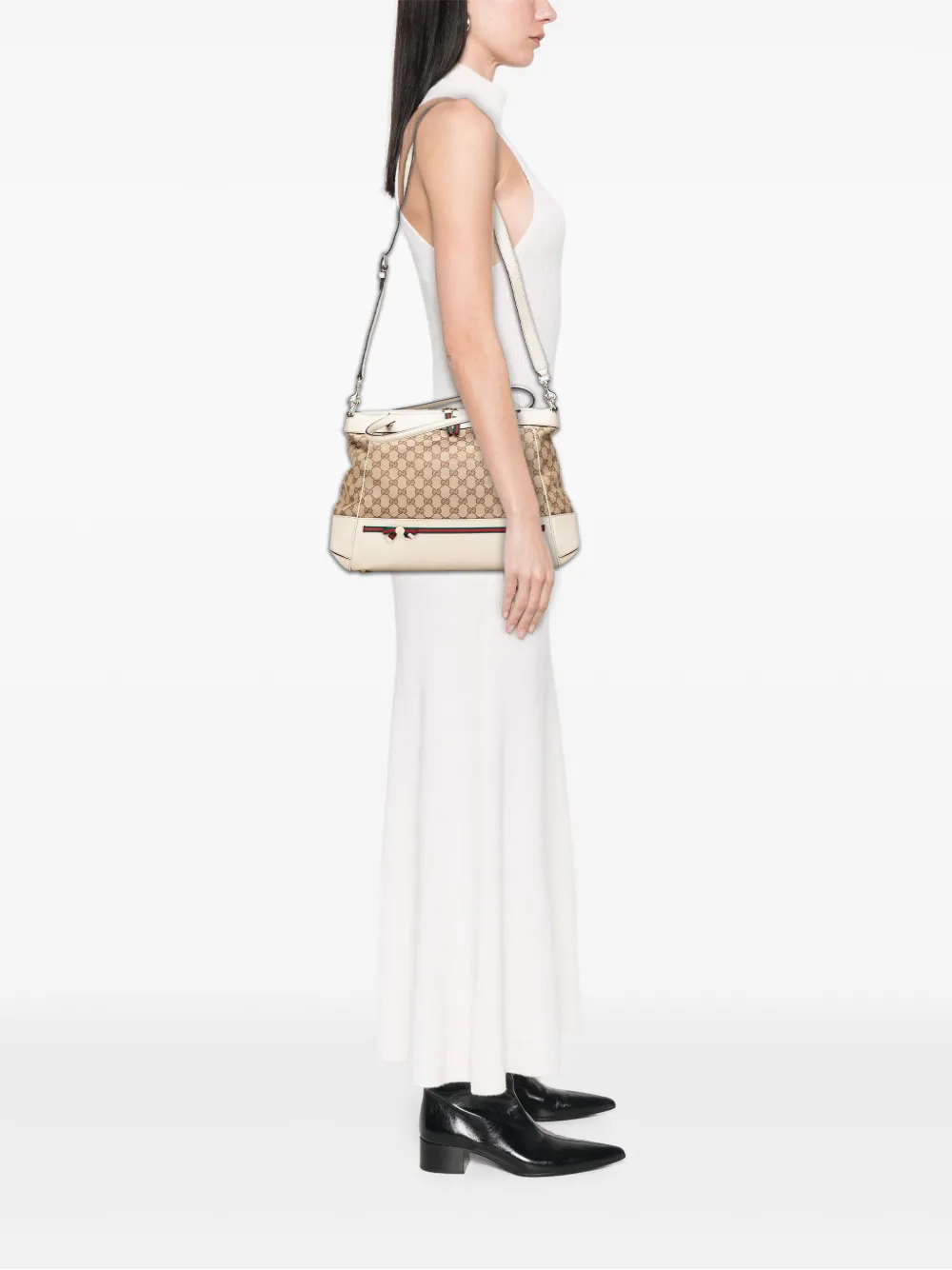Pre-owned Gucci 2000-2015 Gg Canvas Web Mayfair Satchel In Brown