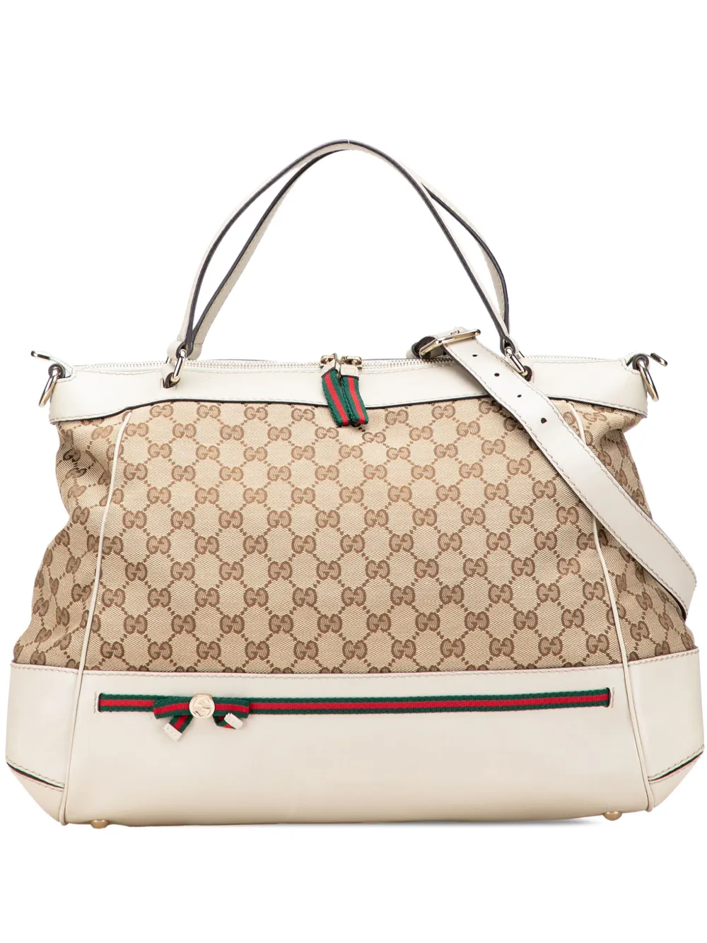 Pre-owned Gucci 2000-2015 Gg Canvas Web Mayfair Satchel In Brown